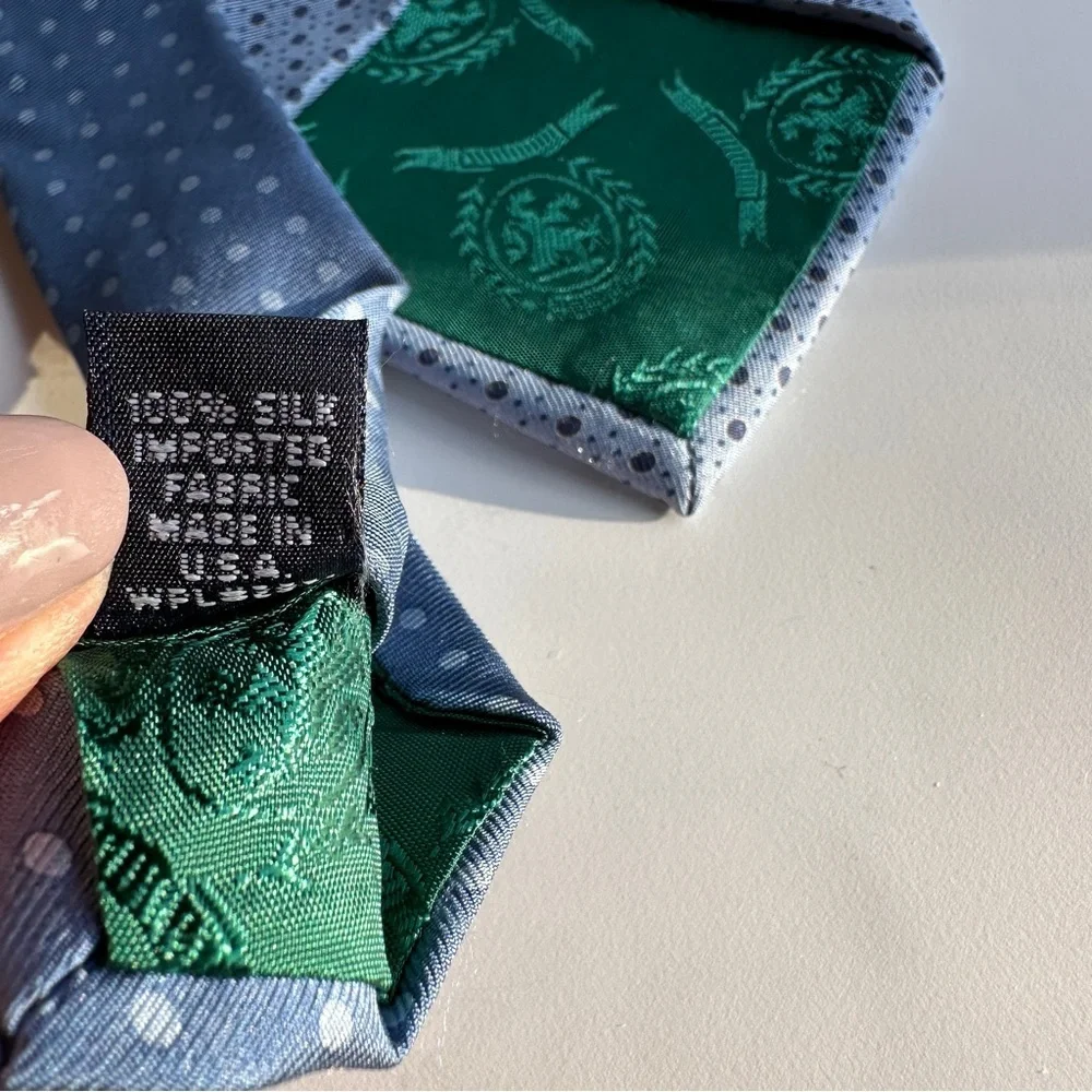 Tommy Hilfiger Light Blue and Navy  Patterned Silk Tie